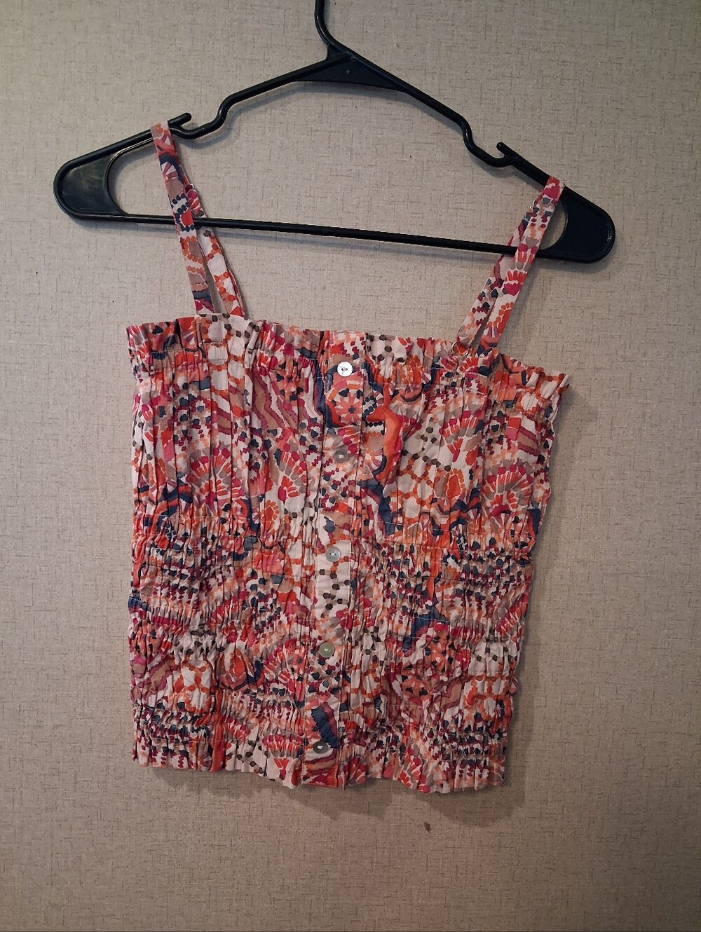 Chufy Smocked Floral-Print Spaghetti-Strap Camisole in Coral Multi